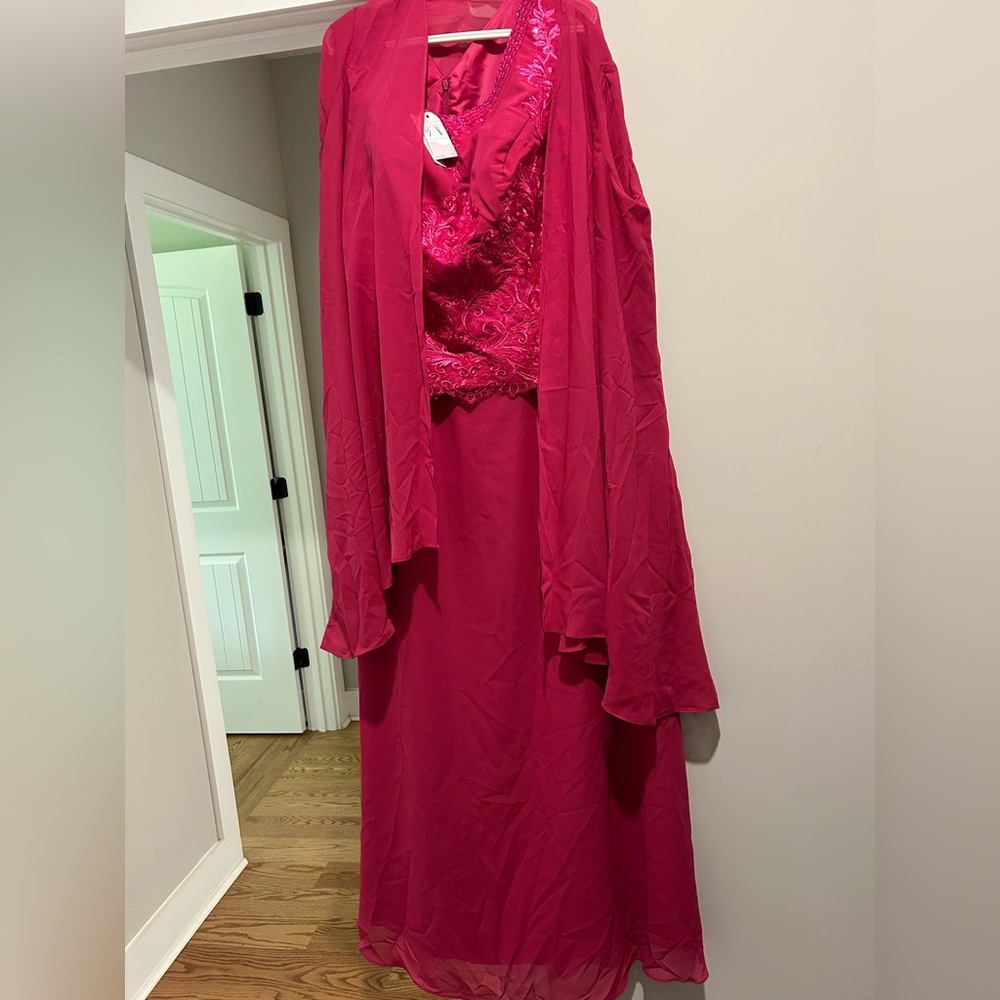Elegant Pink Evening Gown with Shawl